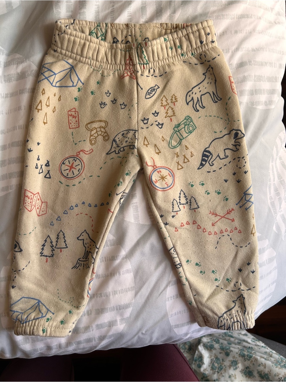 Kids Beige Outdoor Print Fleece Jogger Pants